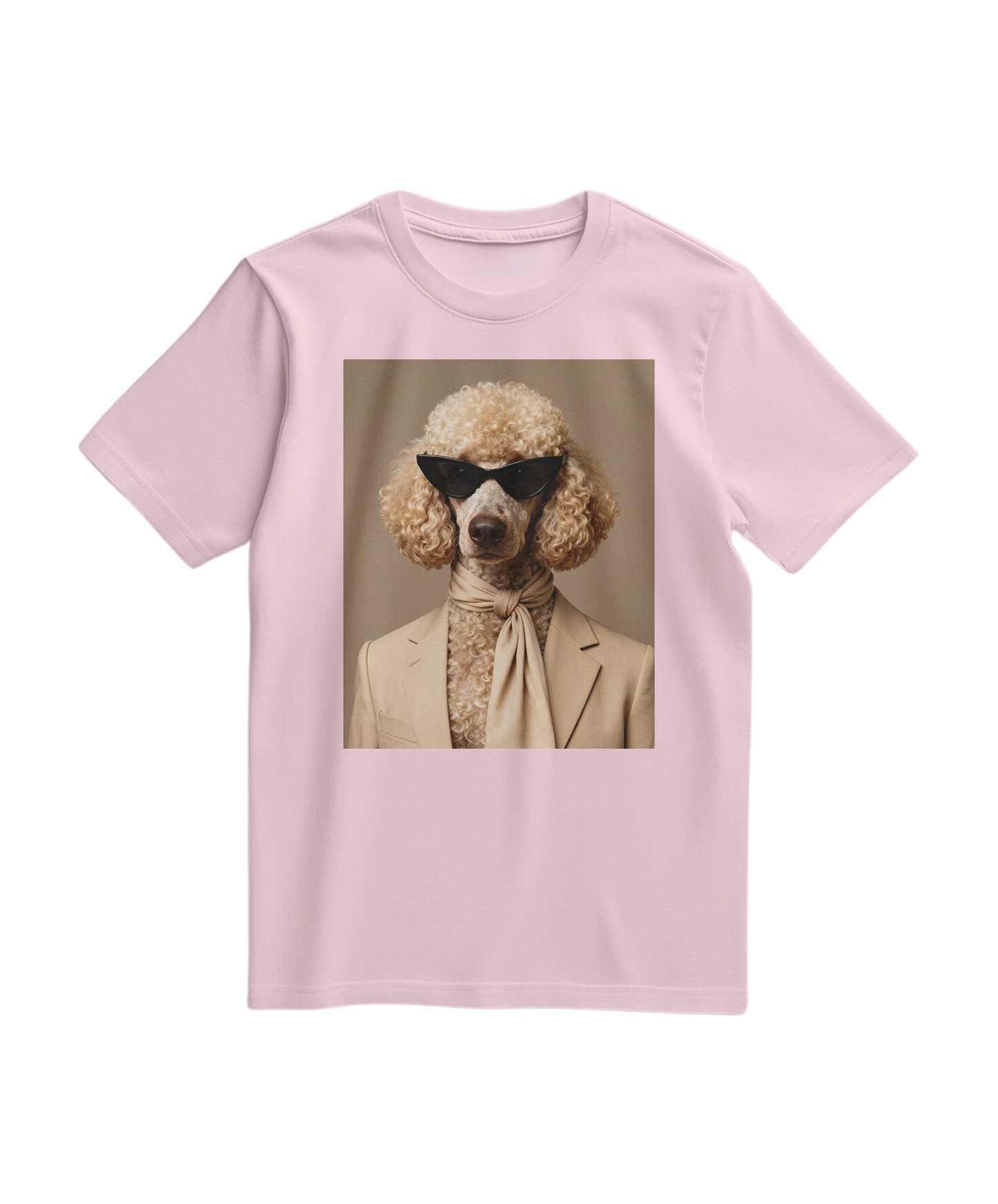Camiseta rosa claro Poodle Tailor da Camalestore, t-shirt de manga curta com estampa de poodle.