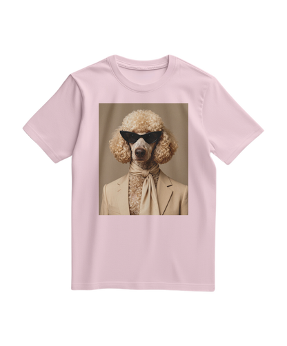 Camiseta rosa claro Poodle Tailor da Camalestore, t-shirt de manga curta com estampa de poodle.