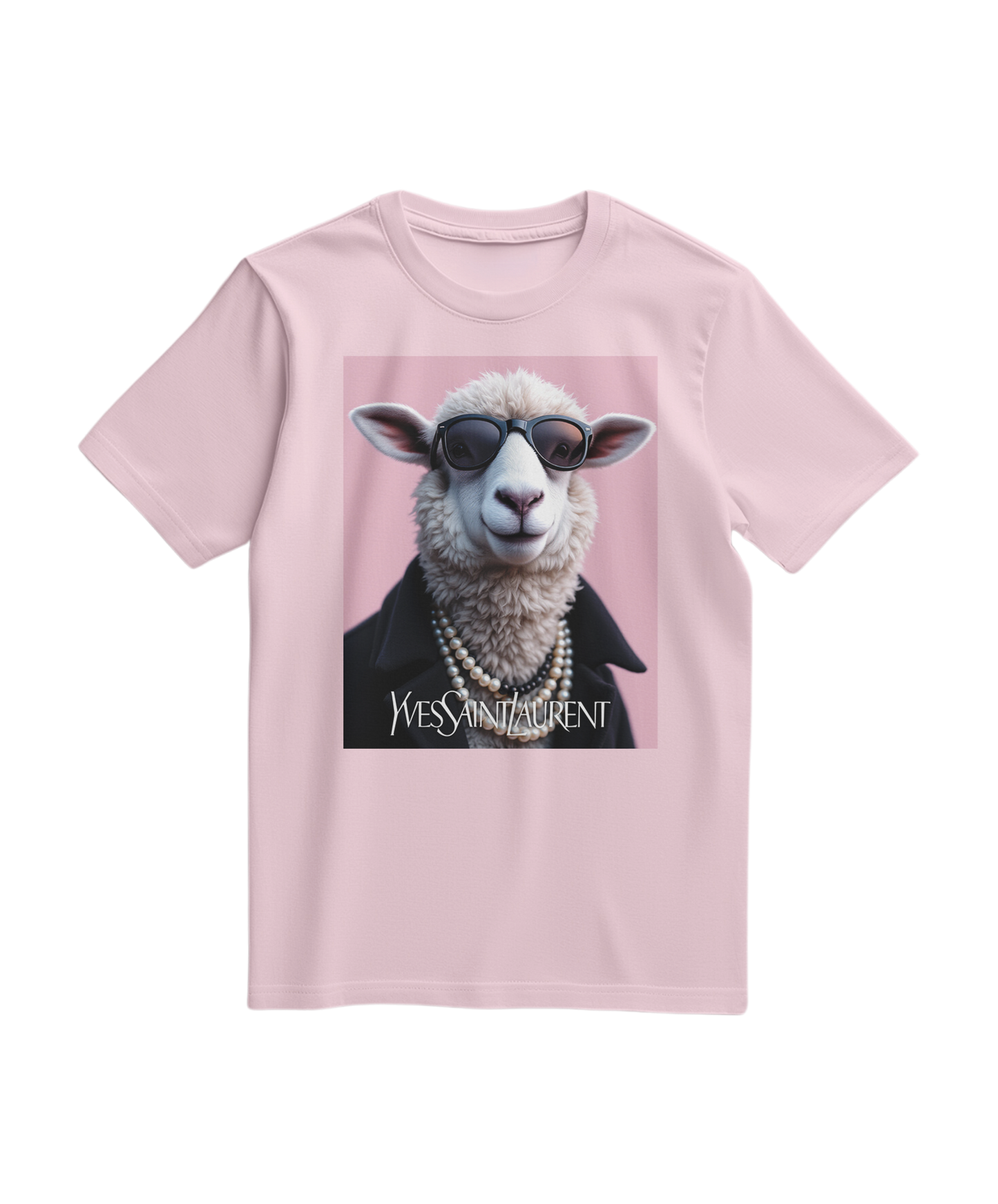 Camiseta rosa claro da Camalestore com ícone de ovelha de pérola, estilo casual e confortável para o dia a dia.