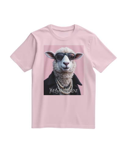 Camiseta rosa claro da Camalestore com ícone de ovelha de pérola, estilo casual e confortável para o dia a dia.