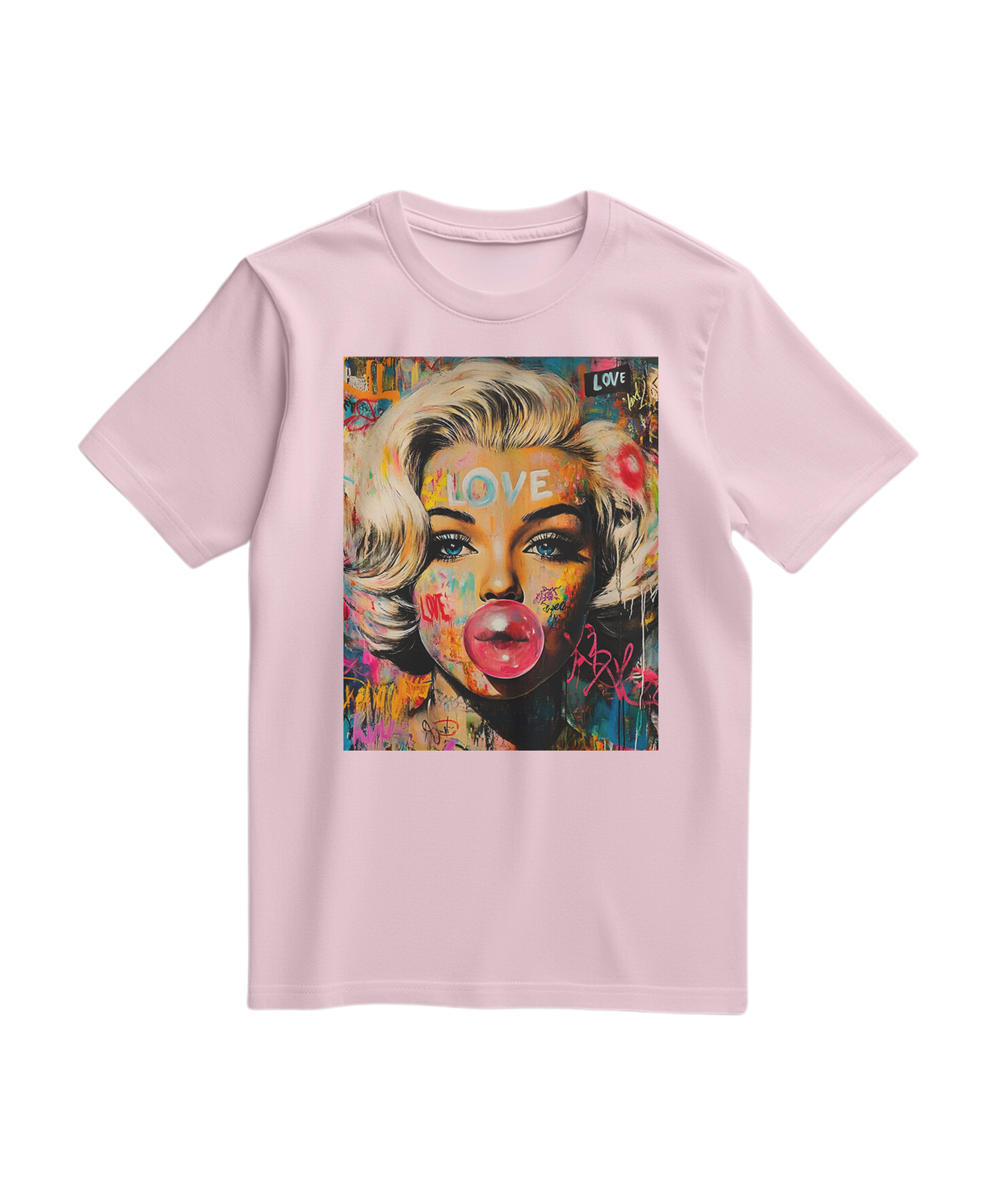 Camiseta Marilyn Pop Rebel da Camalestore em rosa claro, com estampa de arte pop e design moderno.