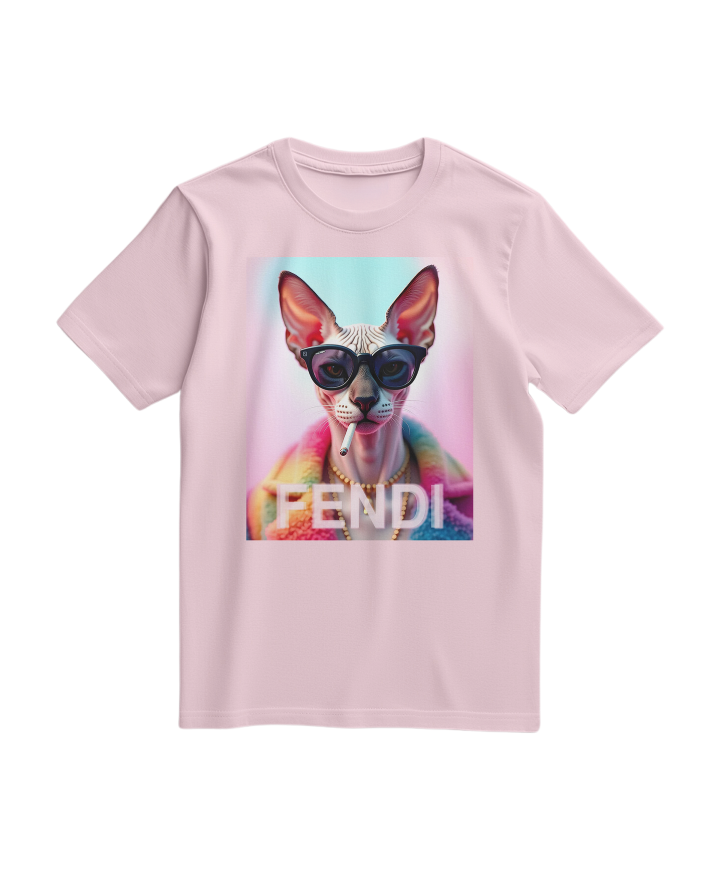Camiseta Sphynx Prism rosa claro da Camalestore, com estampa moderna visível na frente.
