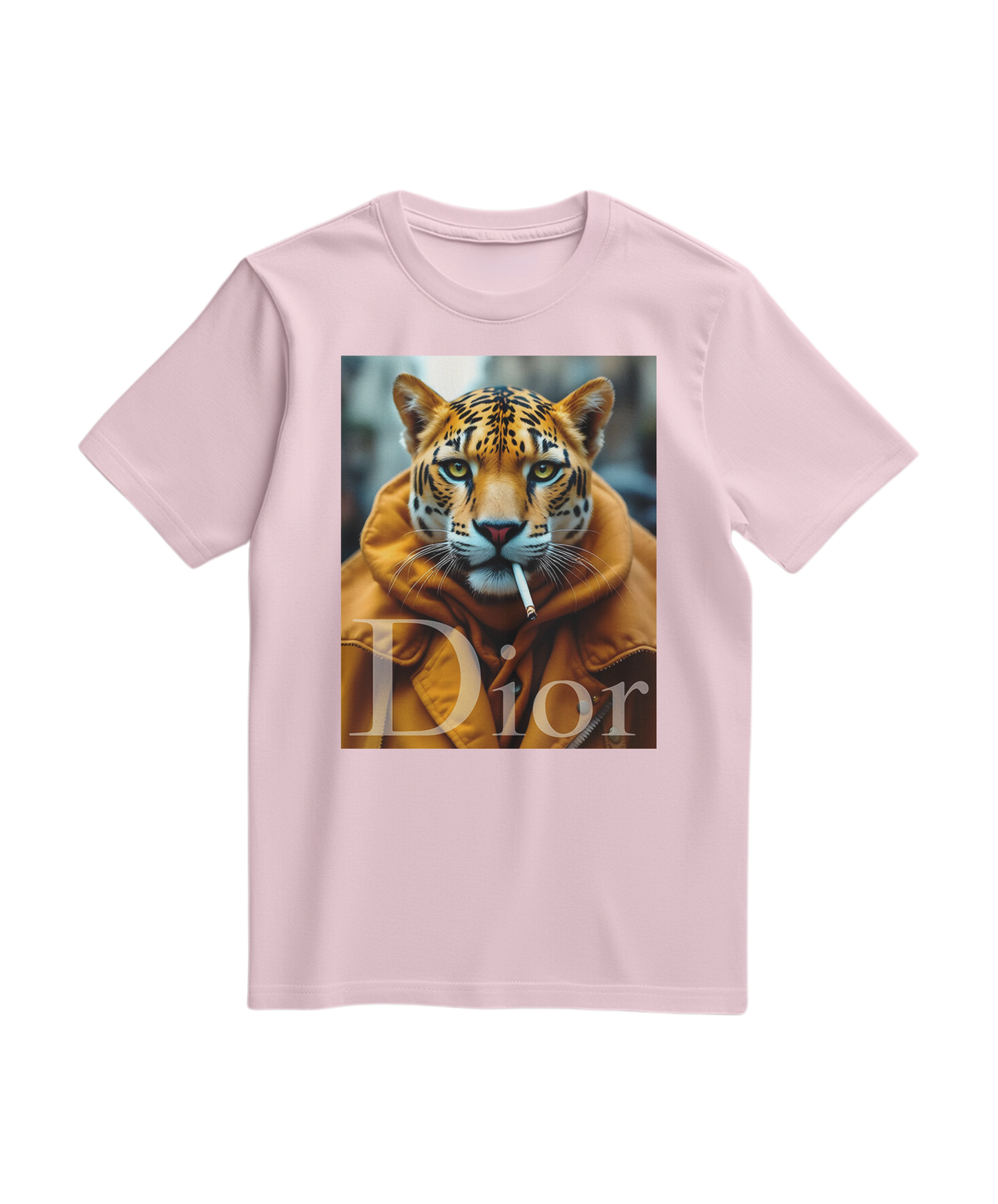 Camiseta Jaguar Raw da Camalestore em cor rosa pálido, com estampa de jaguar na frente, modelo casual de manga curta.