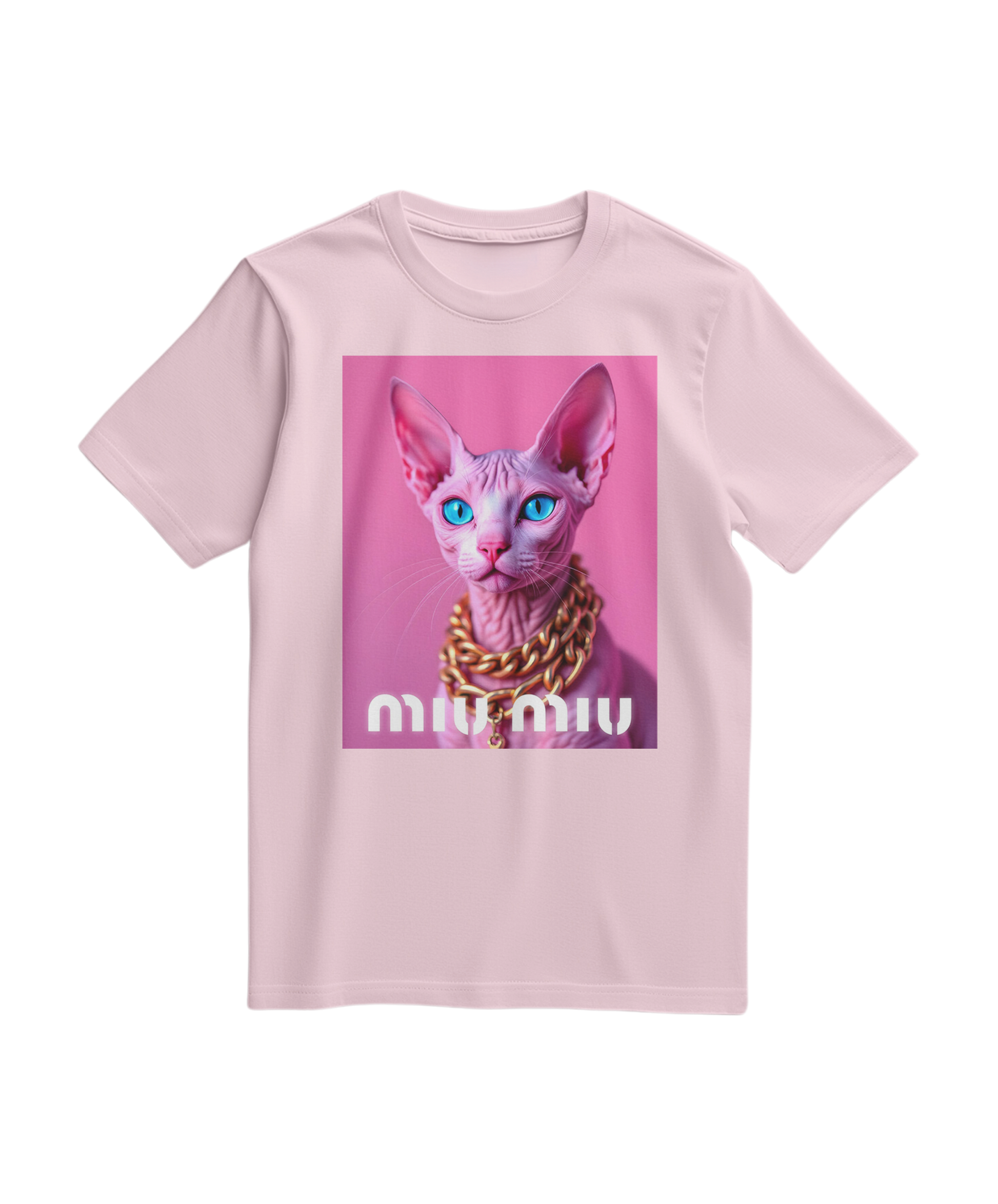 Camiseta rosa claro com estampa de esfinge dourada, estilo casual, feita pela marca Camalestore.