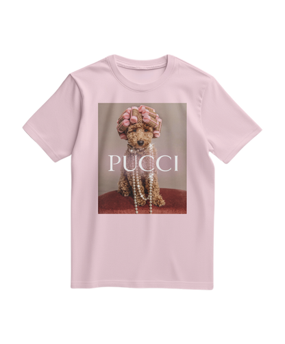 Camiseta Poo Glam rosa claro da Camalestore, camiseta de algodão com estampa divertida, vista frontal.