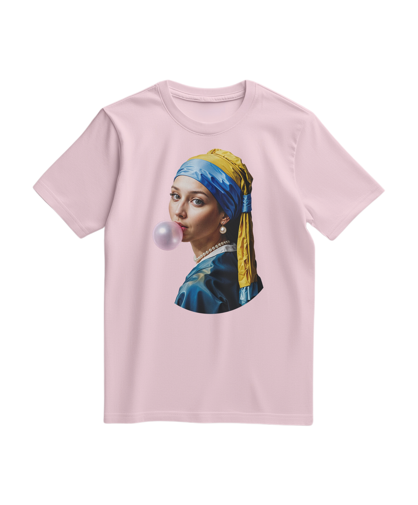 Camalestore T-shirt Pearl Bubble rosa claro, com detalhes de bolhas e tecido confortável, vista frontal da peça.
