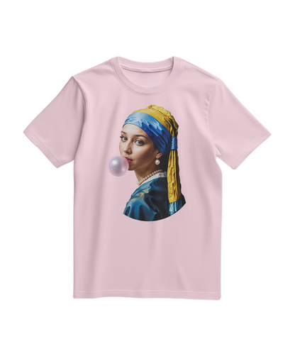Camalestore T-shirt Pearl Bubble rosa claro, com detalhes de bolhas e tecido confortável, vista frontal da peça.