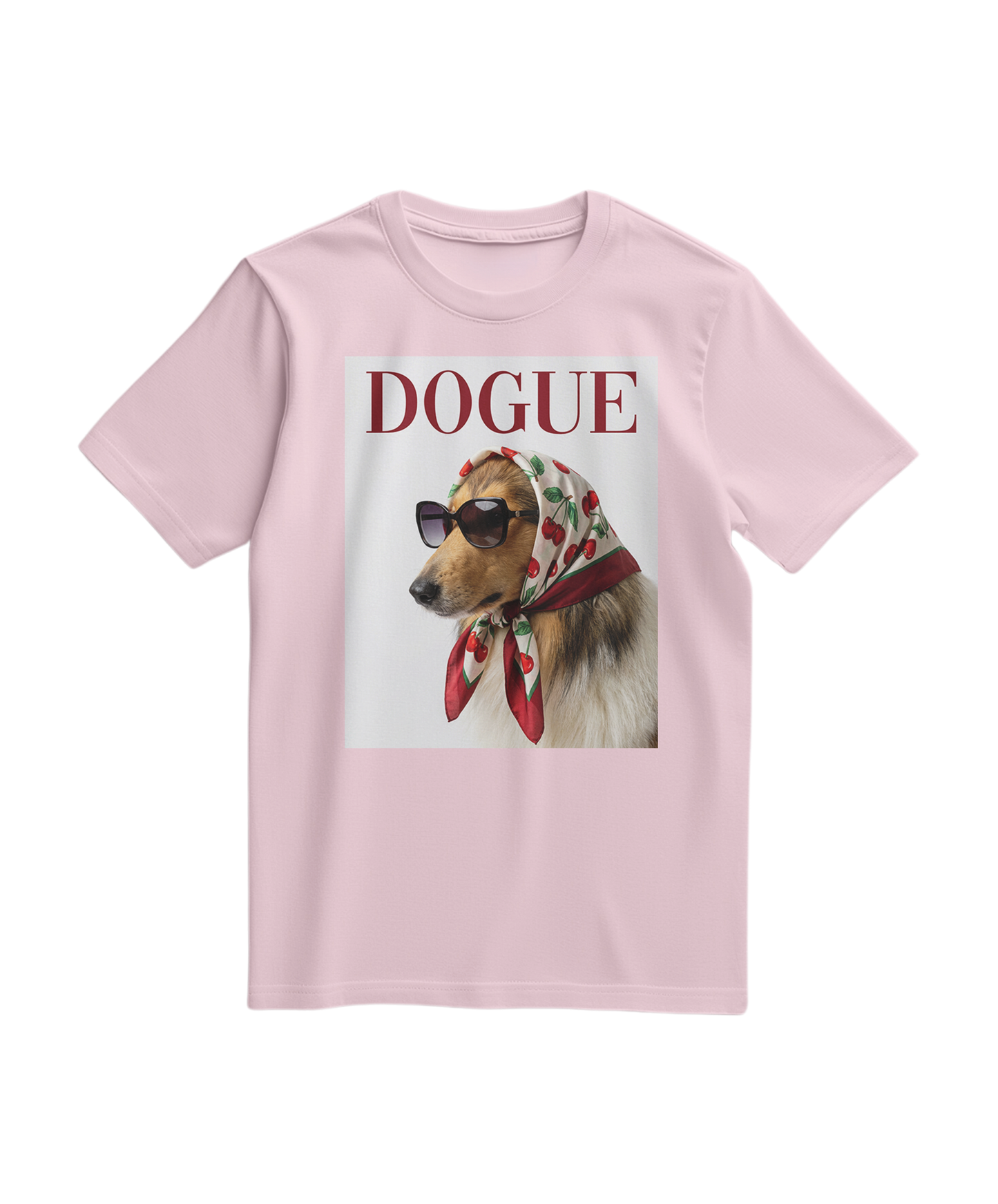 T-shirt vintage Dogue Muse de cor rosa claro com estampado de cão, feita pela marca Camalestore.