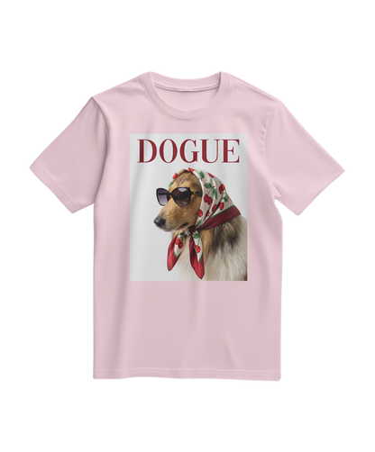 T-shirt vintage Dogue Muse de cor rosa claro com estampado de cão, feita pela marca Camalestore.