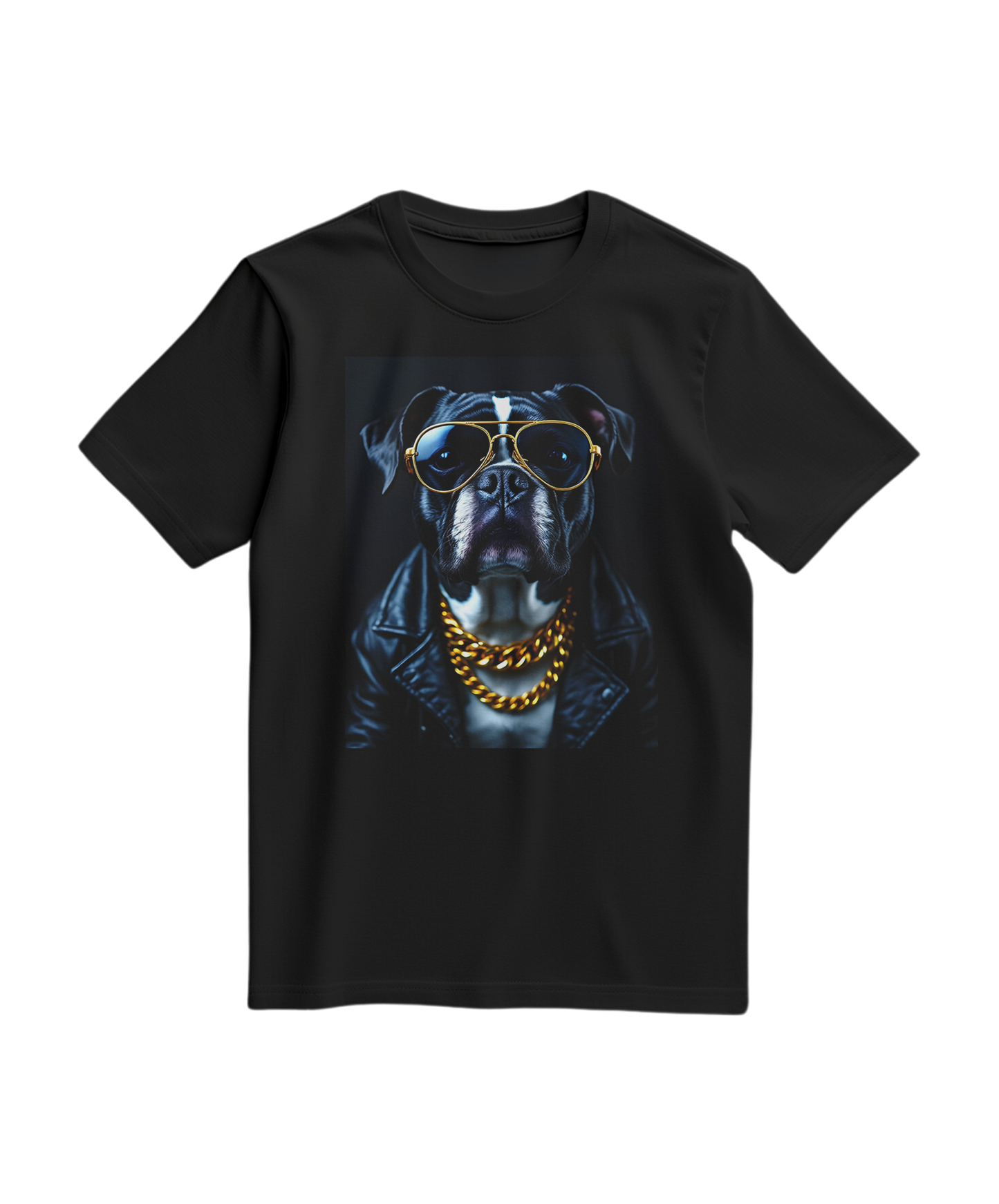 T-shirt preto da Camalestore com design "Golden Rocker" visível na frente, tecido de algodão confortável e de corte casual.