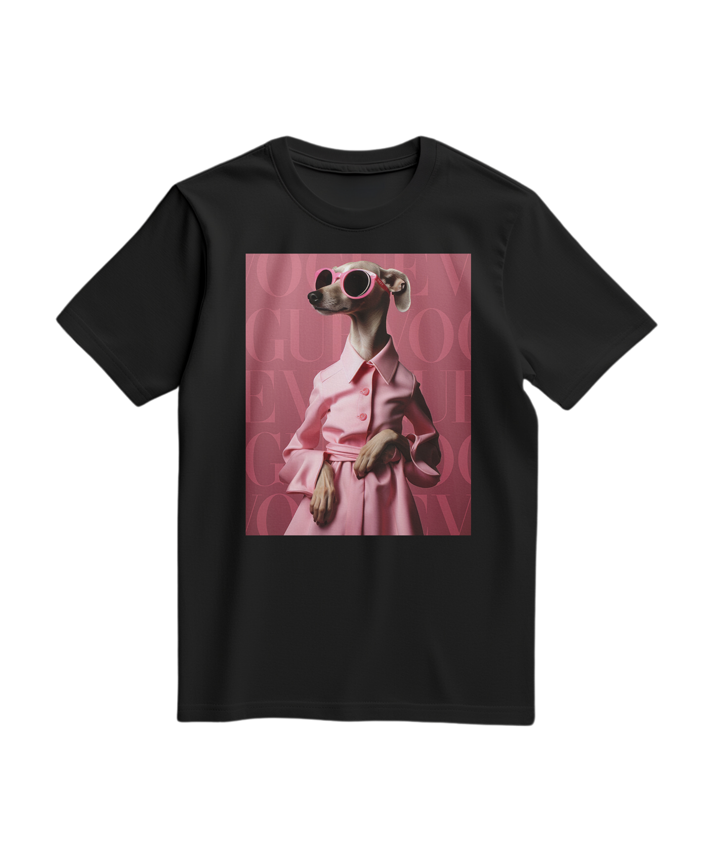 Camalestore T-shirt Skinny Pinky preta, ajustada, com detalhe em pink, vista frontal sobre fundo branco.