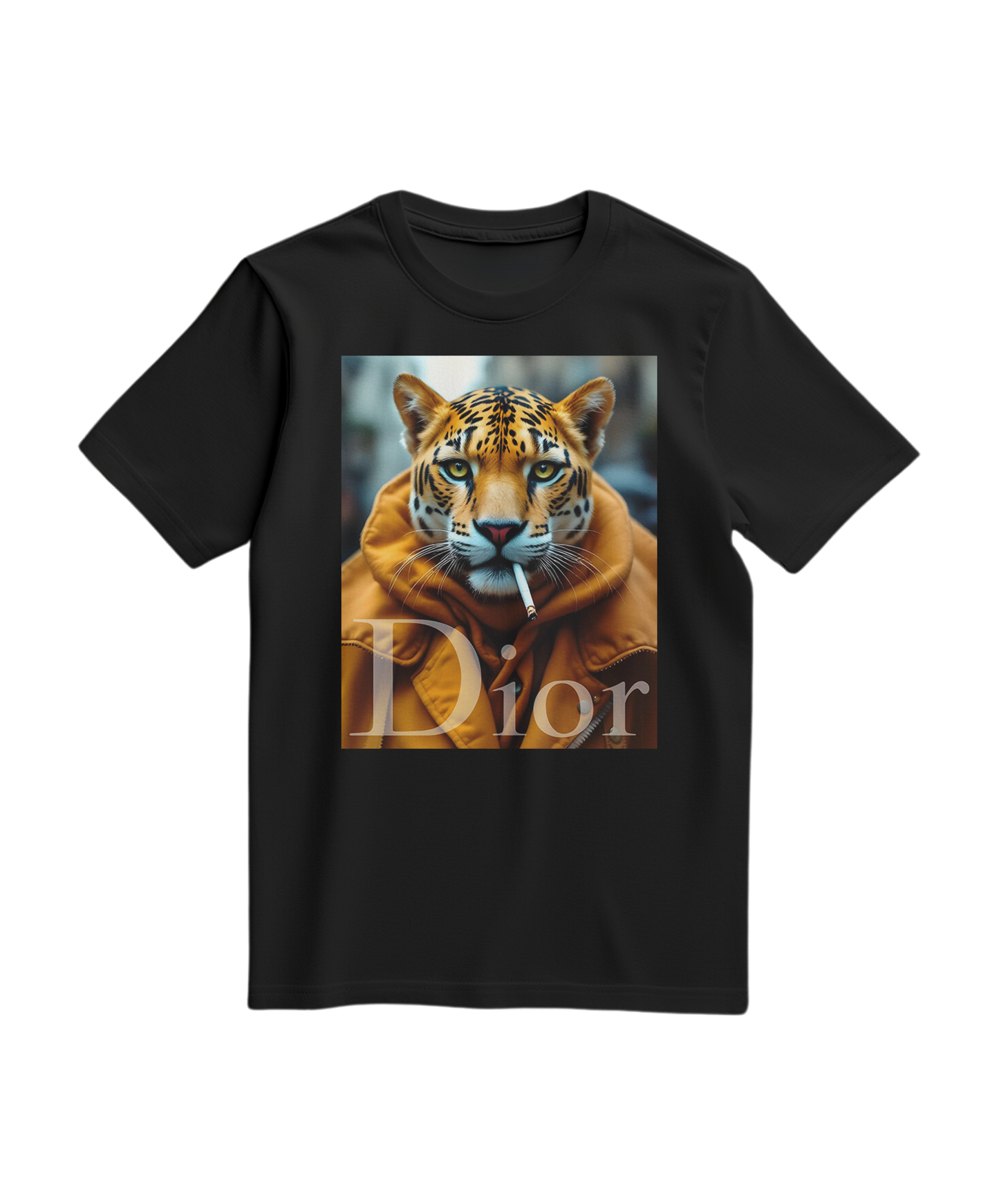 Camiseta preta Jaguar Raw da Camalestore, com estampa de jaguar em estilo artístico na parte frontal.