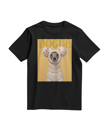 Camiseta preta Dogue Balaclava, camiseta de algodão com estampa de cachorro, para uso casual e confortável.