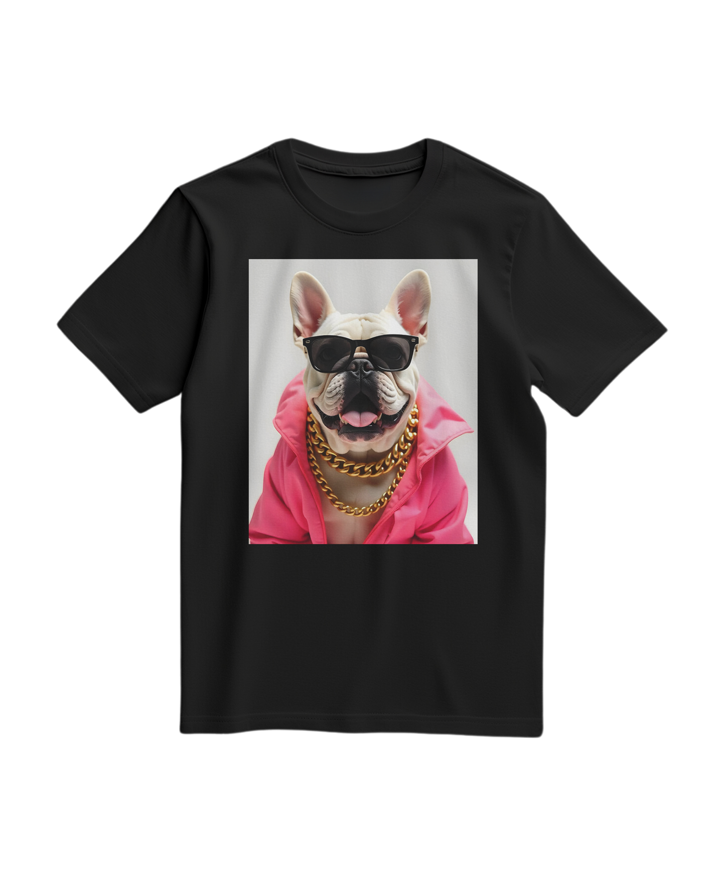 Camiseta Bulldog Azure Pop da Camalestore, camiseta preta com estampa de Bulldog em tons azuis, tecido confortável e estilo casual.