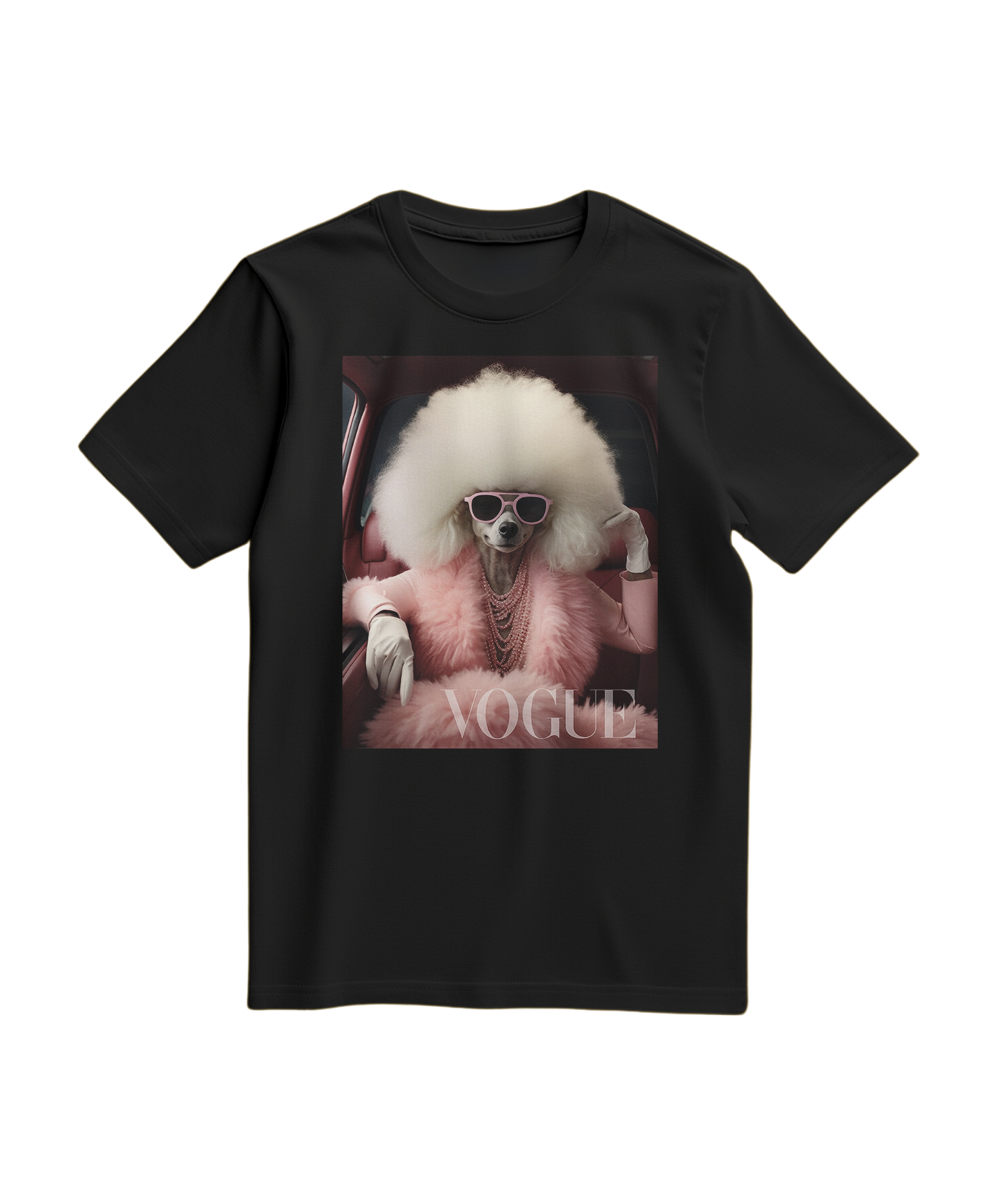 Camiseta preta Poodle Glam da Camalestore com estampa de poodle estilizado, vista frontal em fundo neutro.