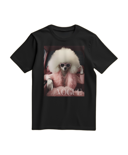 Camiseta preta Poodle Glam da Camalestore com estampa de poodle estilizado, vista frontal em fundo neutro.