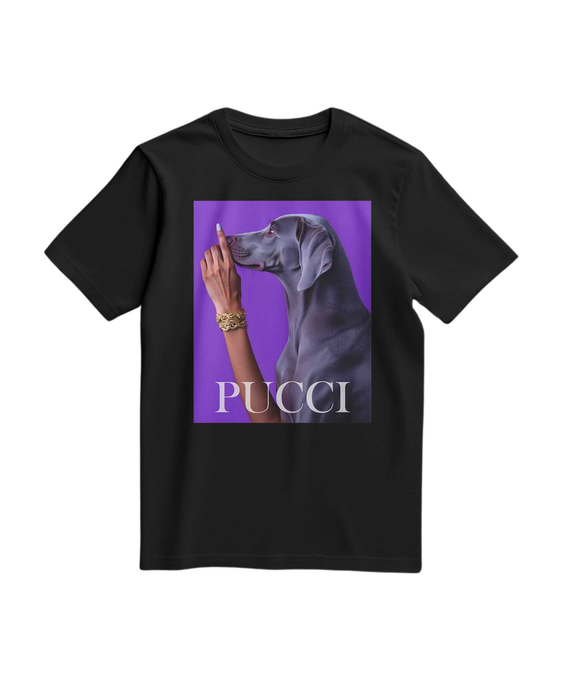 Camiseta Pucci Violet da Camalestore, t-shirt azul com estampa colorida, vista frontal, tecido de algodão confortável.