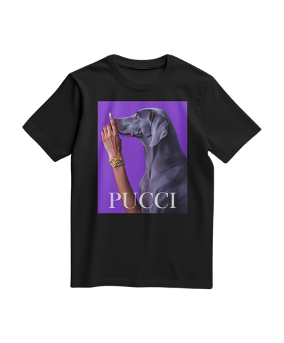 Camiseta Pucci Violet da Camalestore, t-shirt azul com estampa colorida, vista frontal, tecido de algodão confortável.