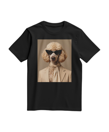 Camalestore camiseta preta com estampa de poodle, camiseta de manga curta e estilo casual.