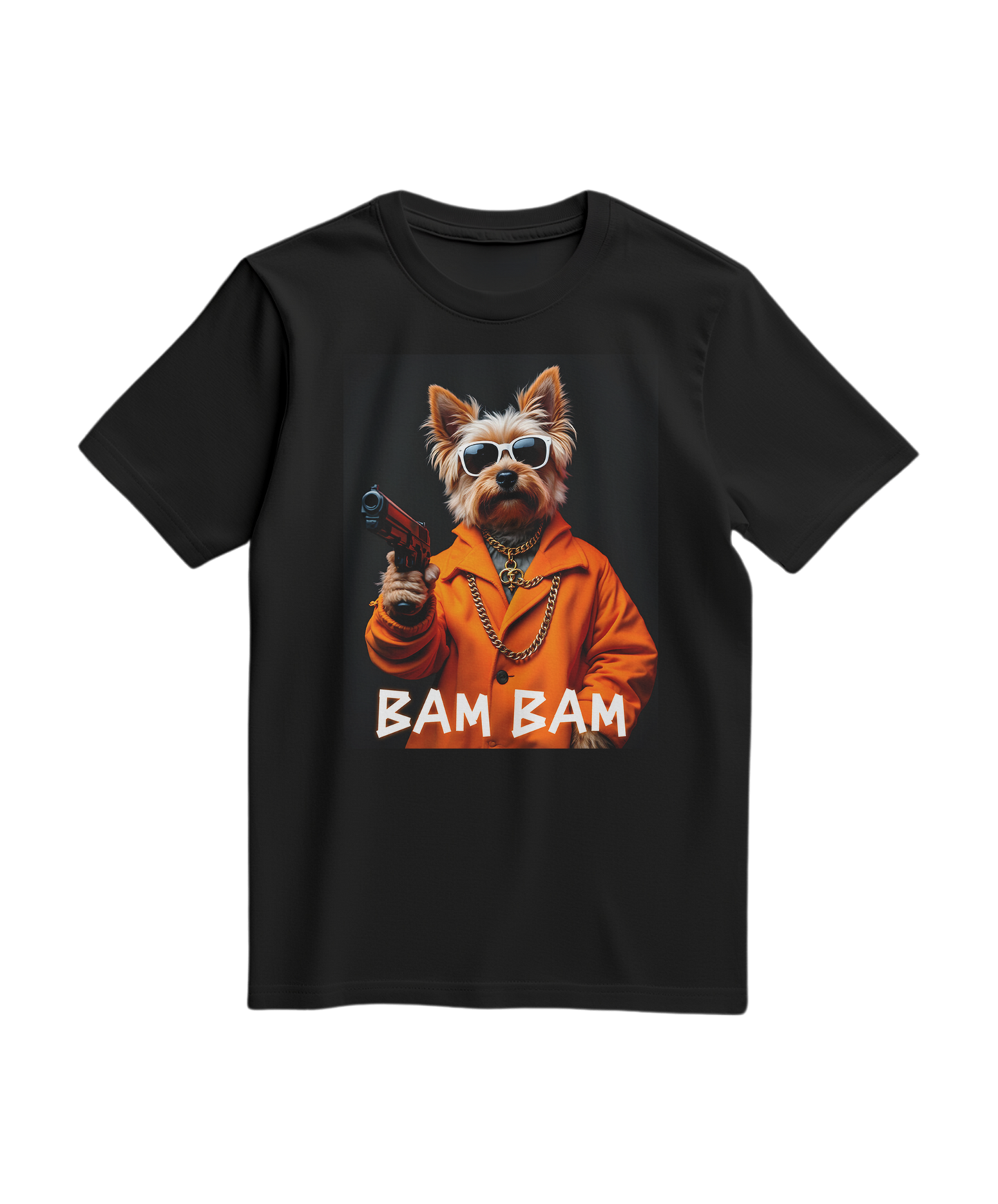 Camiseta preta Bam Bam Gangster da Camalestore, com design gráfico estilizado na frente, feita de algodão confortável.