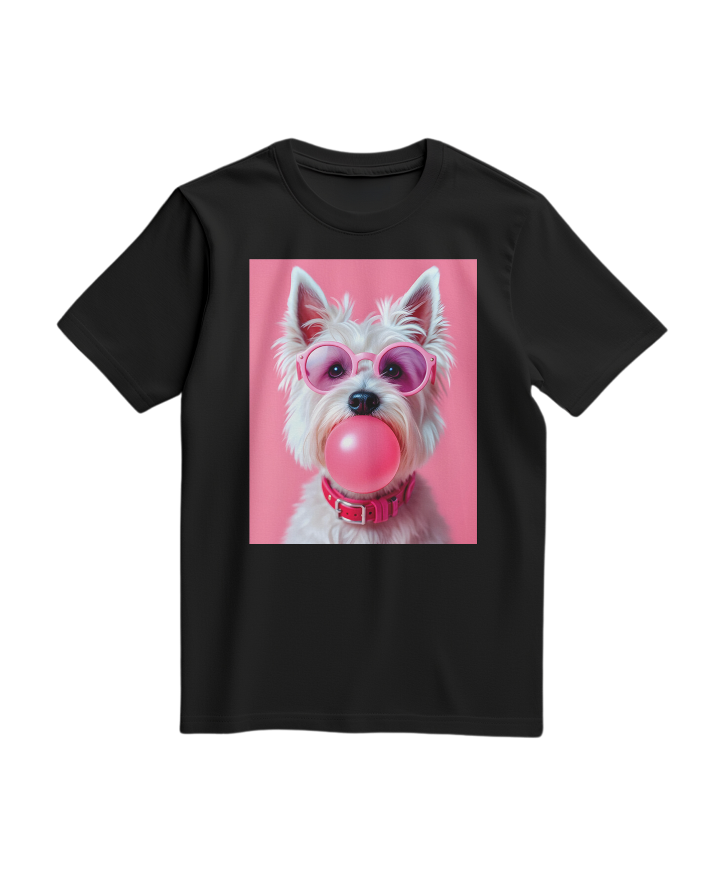 Camiseta T-shirt Bubble Terrier preta com estampa divertida de cachorro em fundo branco, feita pela marca Camalestore.