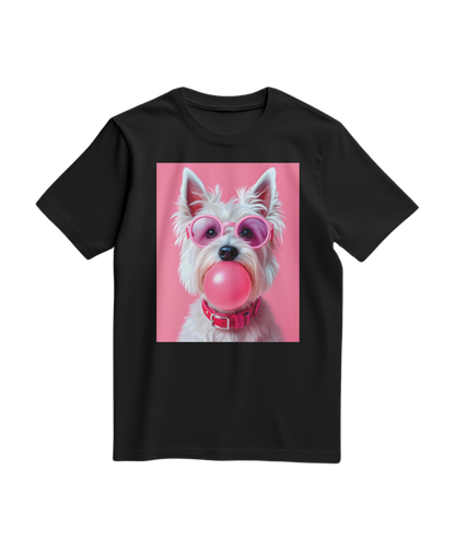 Camiseta T-shirt Bubble Terrier preta com estampa divertida de cachorro em fundo branco, feita pela marca Camalestore.
