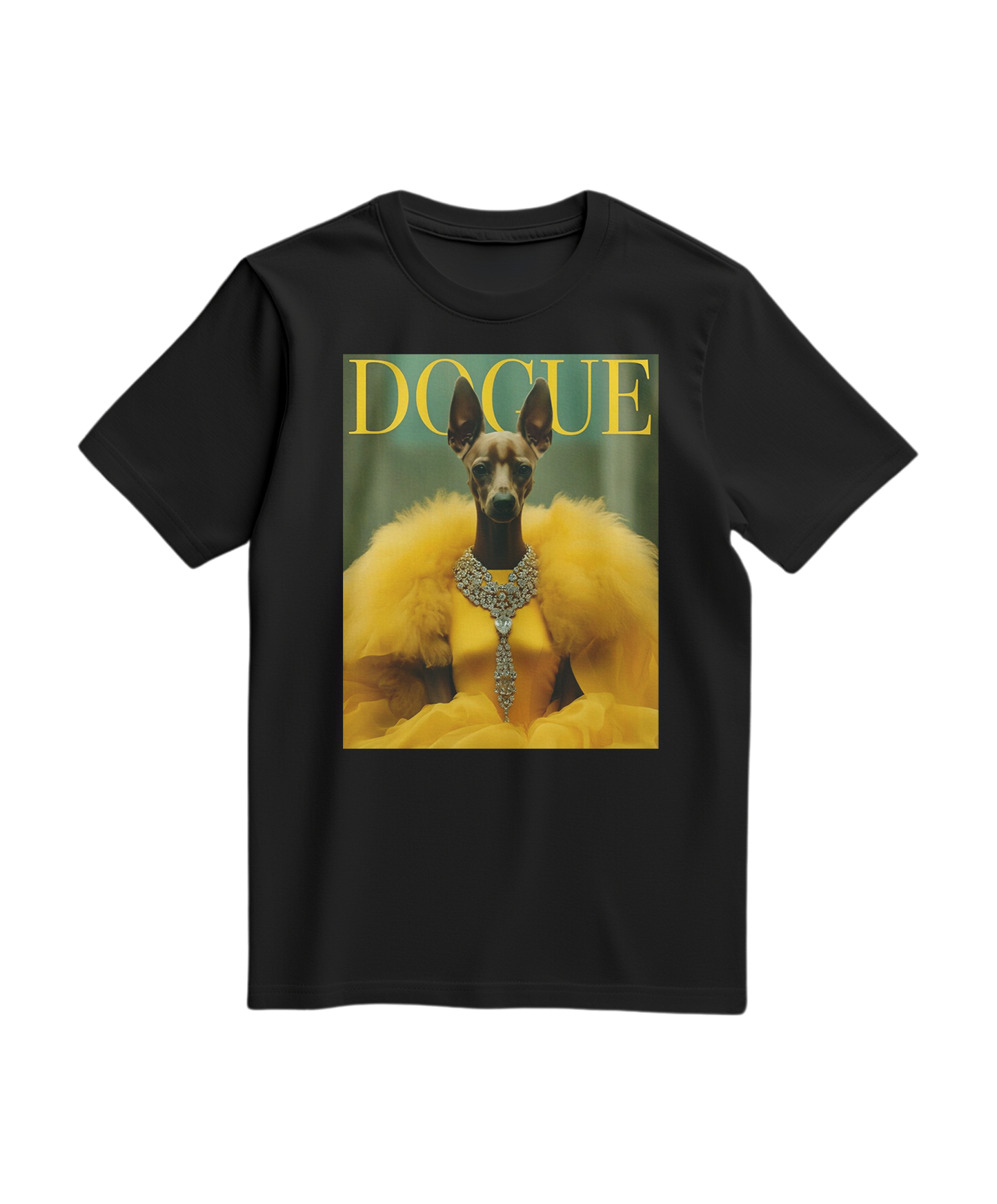 Camiseta preta Dogue Majestic da Camalestore, tecido confortável, com estampa do cão Dogue, vista frontal no produto.