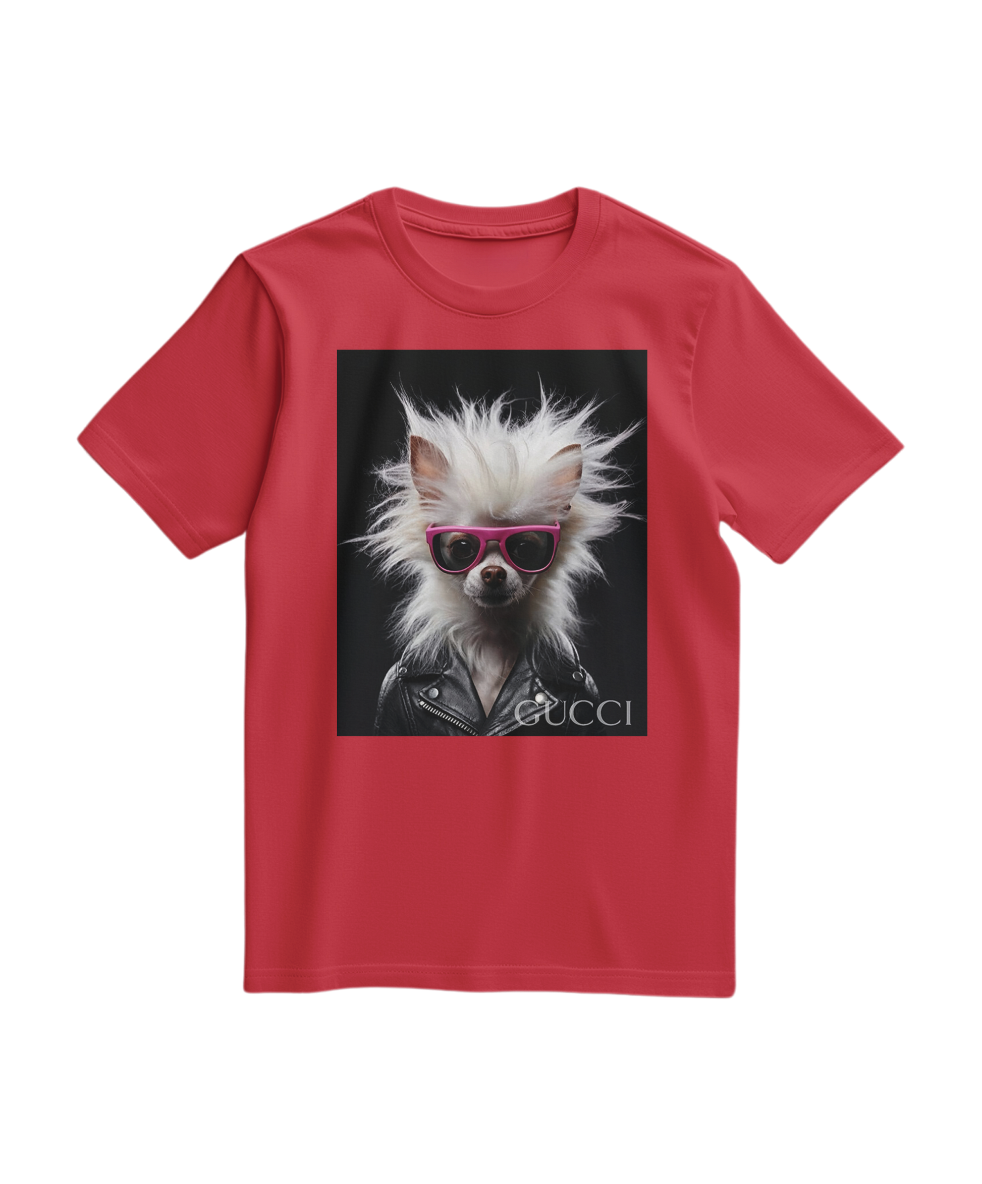 Camalestore T-shirt Rebel Fur vermelha, camiseta casual de manga curta com estampa moderna, para looks descontraídos.