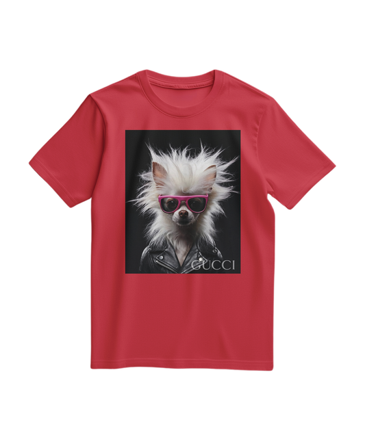 Camalestore T-shirt Rebel Fur vermelha, camiseta casual de manga curta com estampa moderna, para looks descontraídos.