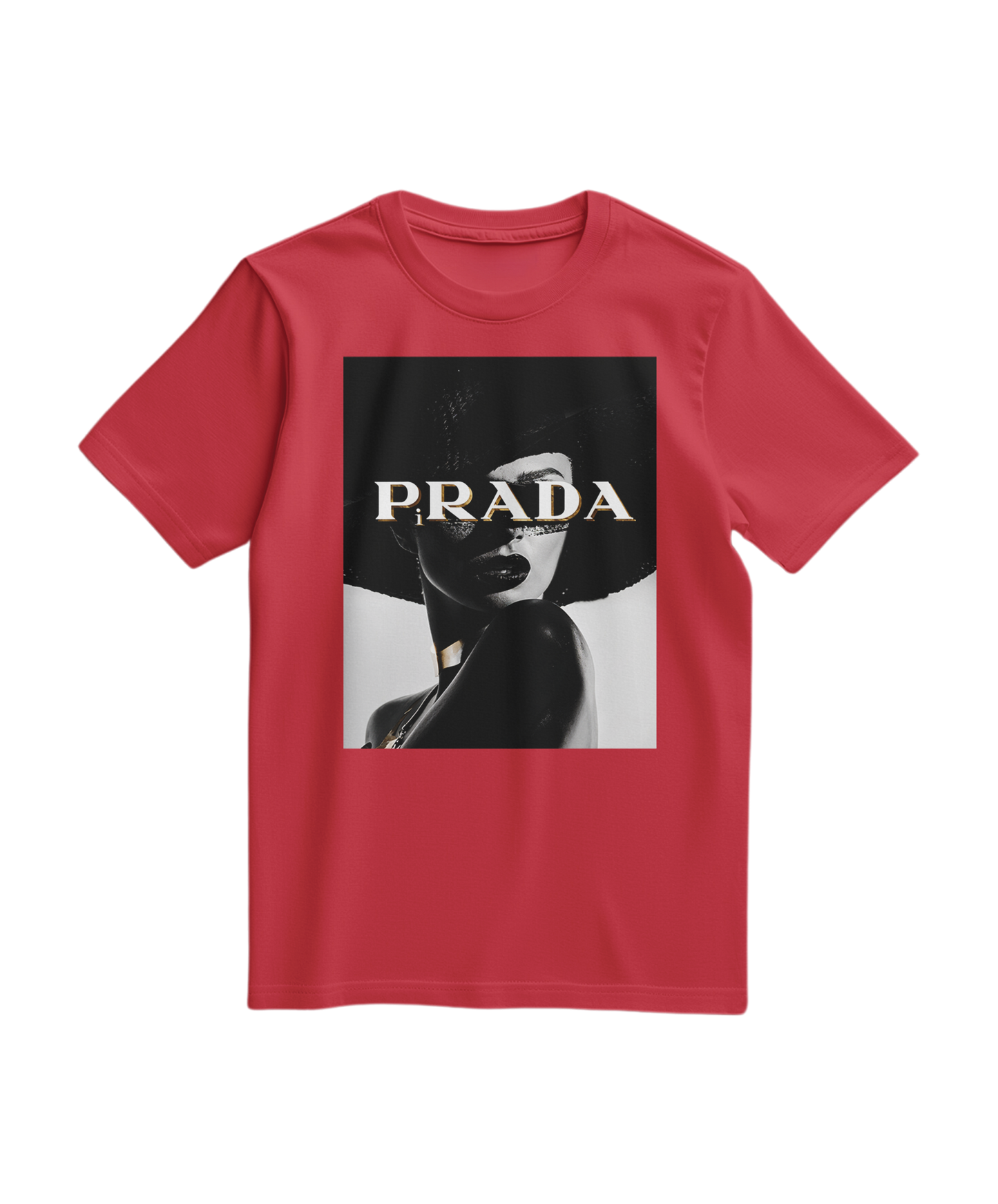 Camalestore T-shirt Shadow Couture Muse vermelha, com estampa moderna, feita de algodão confortável e de alta qualidade.