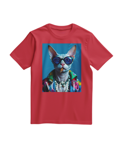 Camiseta vermelha Neo-Sphynx Studio da Camalestore, com design gráfico na frente, feita de tecido confortável e de alta qualidade.
