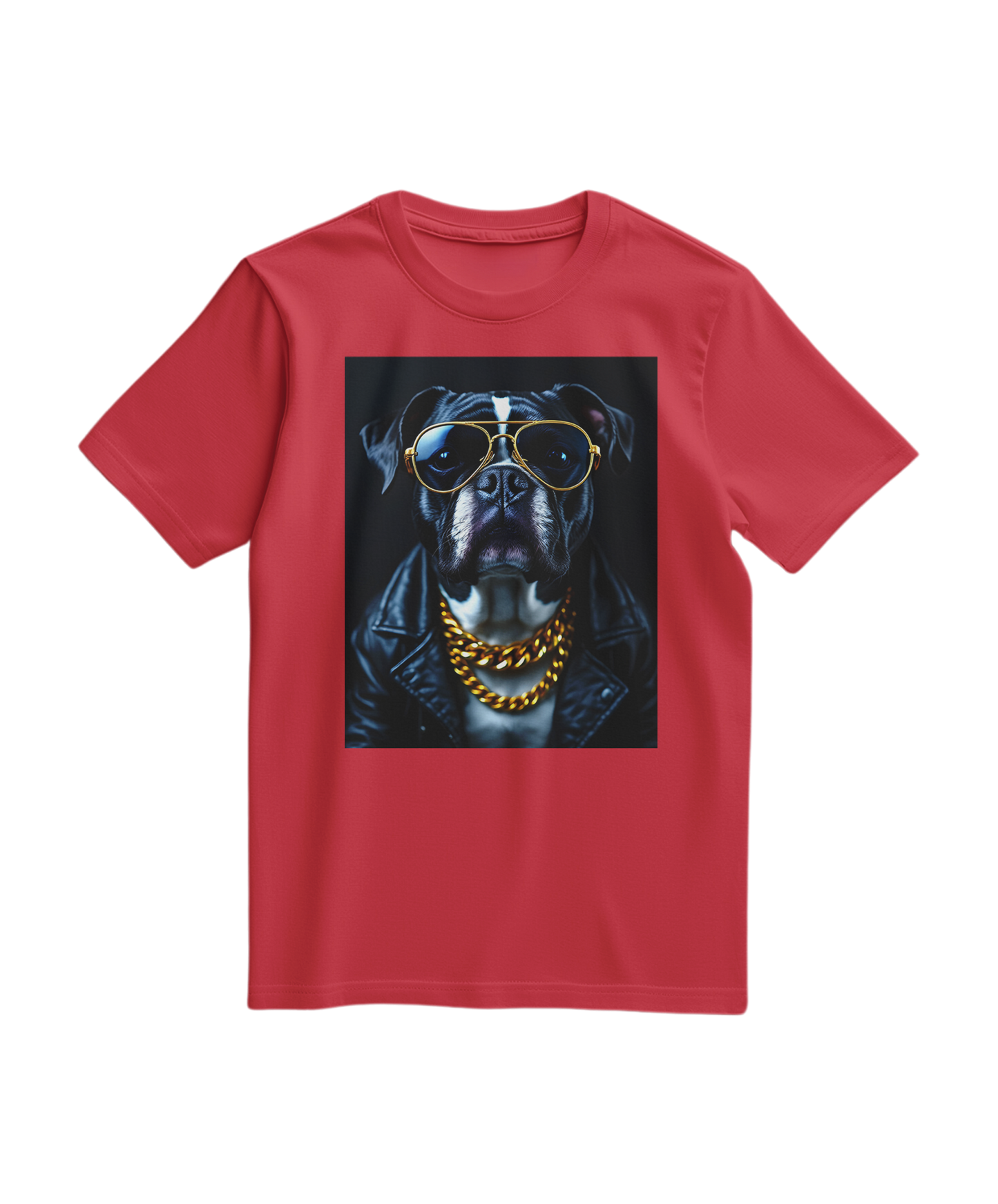 T-shirt vermelha Golden Rocker da Camalestore com logo dourado na frente, tecido confortável e design casual.