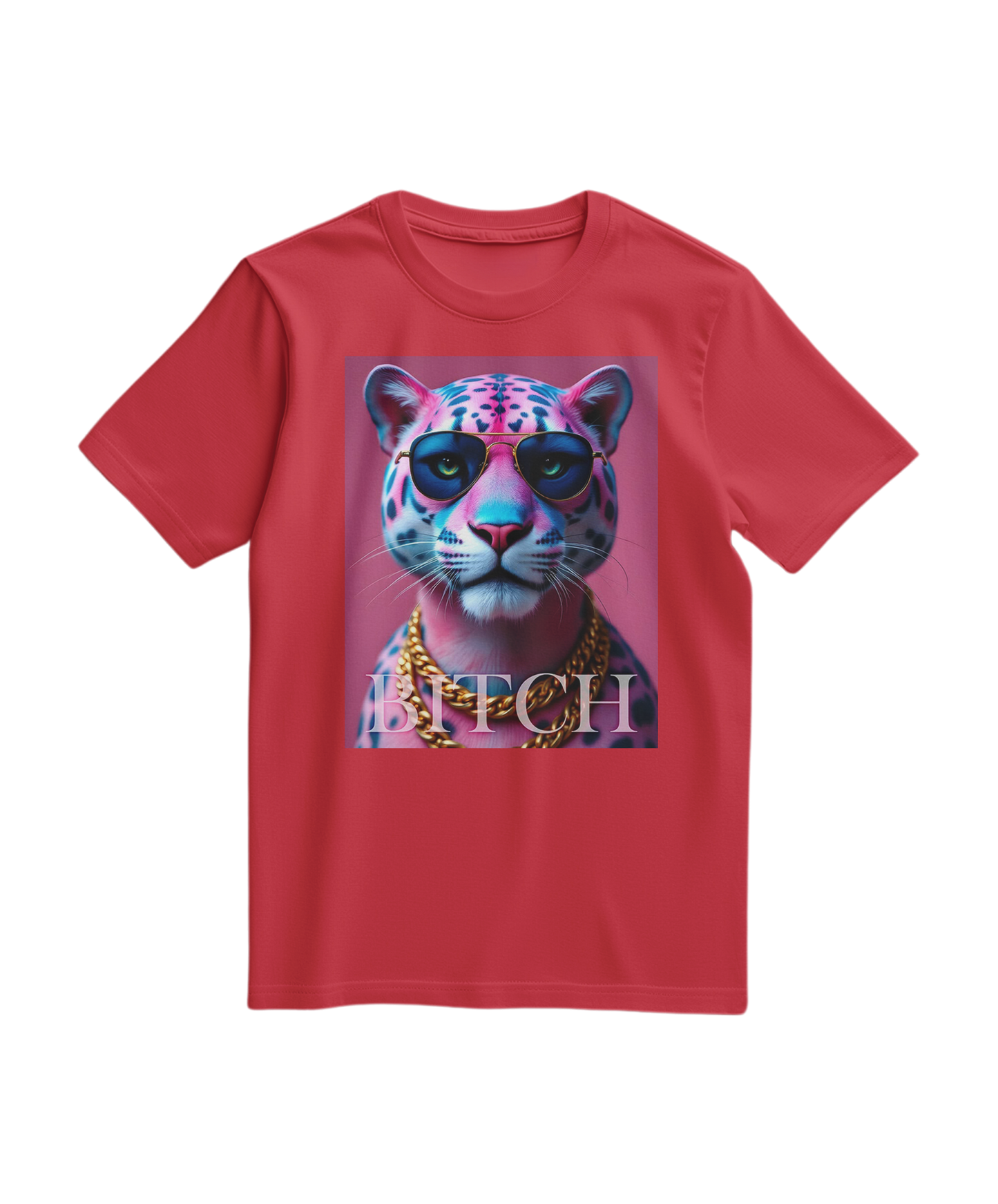 T-shirt neon Jungle Boss da Camalestore, t-shirt vermelho com estampado vibrante de selva e boss, para um look descontraído e moderno