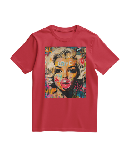 Camiseta vermelha Marilyn Pop Rebel da Camalestore, com estampa artística de Marilyn Monroe em estilo rebelde.