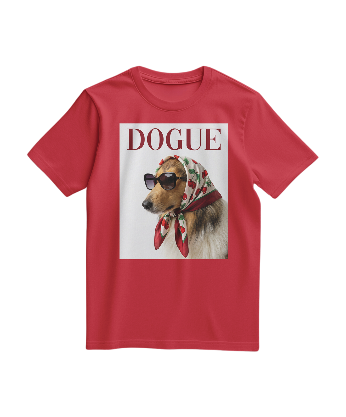 T-shirt vintage com design de cão Dogue Muse da Camalestore, cor vermelha, tecido confortável e estilo casual para homens e mulheres
