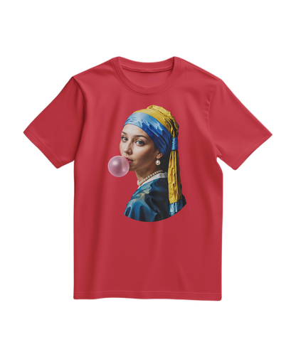 Camalestore T-shirt Pearl Bubble vermelha de algodão, estilo casual com detalhes modernos e confortável para o dia a dia.