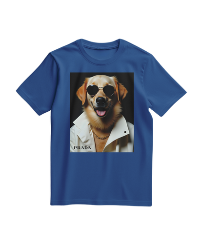 Camalestore T-shirt Golden Style azul royal, camiseta de manga curta com estampa moderna, visual casual e confortável.
