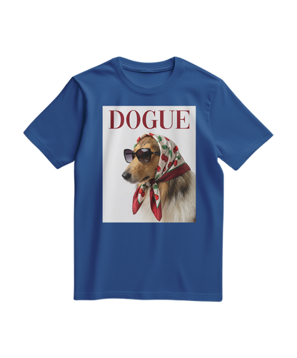 T-shirt vintage Dogue Muse azul royal, com estampa de cão, da marca Camalestore, em tecido de algodão confortável.