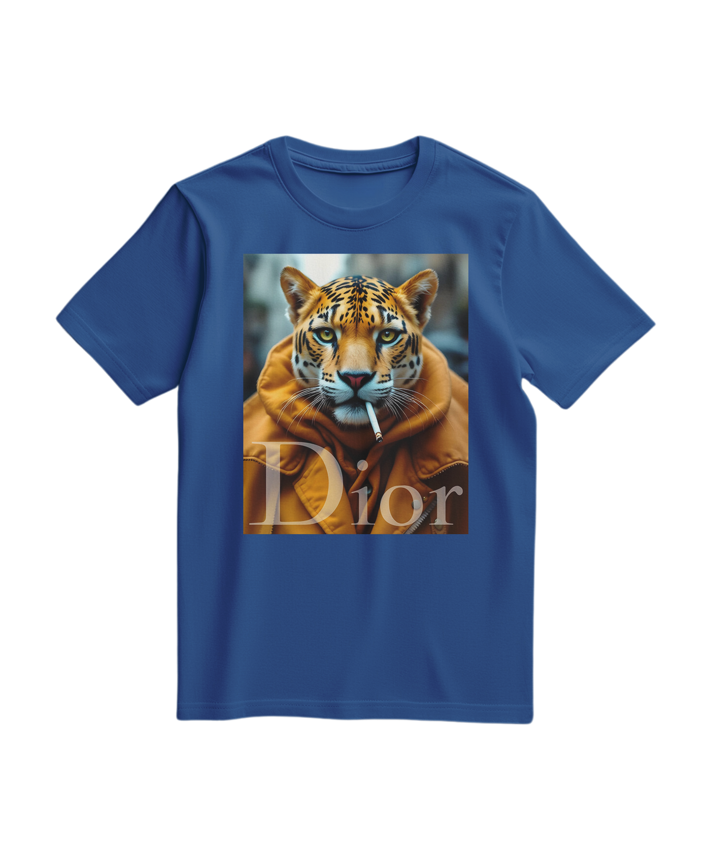 Camiseta Jaguar Raw azul royal, de manga curta, com estampa de jaguar, feita pela marca Camalestore