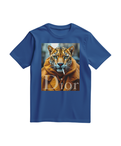 Camiseta Jaguar Raw azul royal, de manga curta, com estampa de jaguar, feita pela marca Camalestore