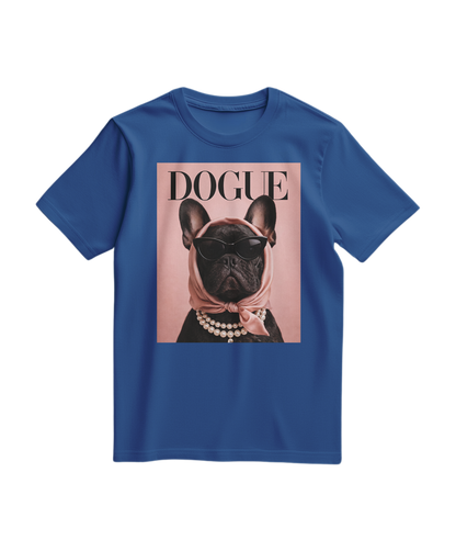 Camalestore camiseta azul royal com estampa do Frenchie Muse, tecido confortável e design moderno para uso casual.