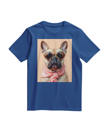 Camalestore T-shirt Royal Muse azul, camiseta de algodão com design moderno, vista frontal com gola e mangas curtas