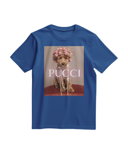 Camiseta Poo Glam azul royal da Camalestore, com estampa divertida, exibida na imagem.
