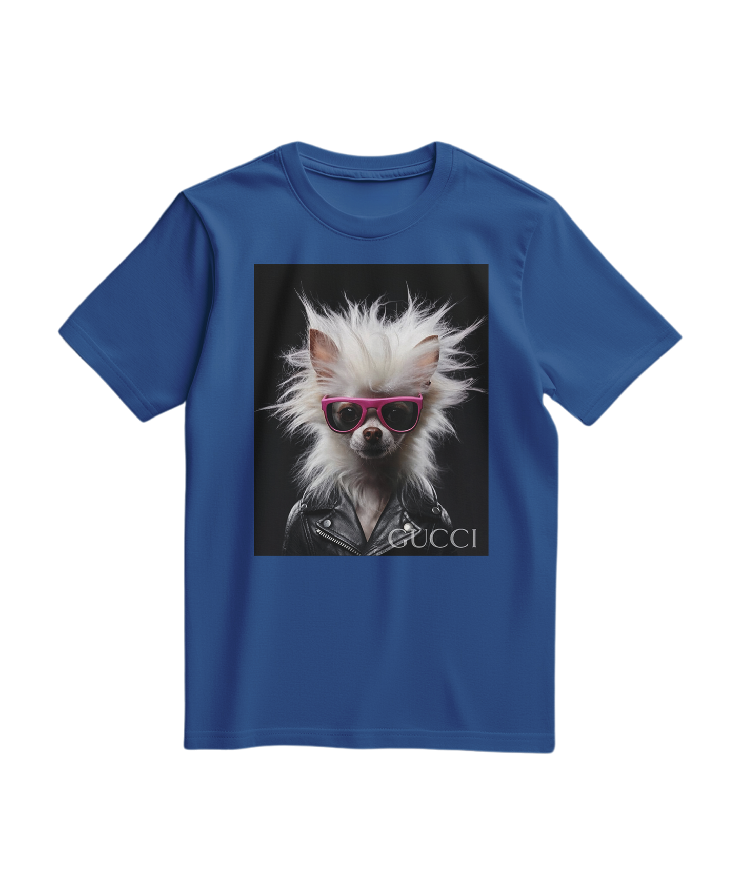 Camiseta Rebel Fur da Camalestore azul royal, com estampa moderna e tecido confortável, vista frontal na imagem.