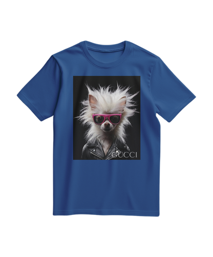 Camiseta Rebel Fur da Camalestore azul royal, com estampa moderna e tecido confortável, vista frontal na imagem.
