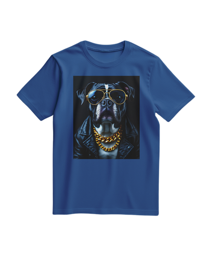 T-shirt Golden Rocker azul royal da Camalestore, com design moderno e confortável, tecido macio e ajuste casual.