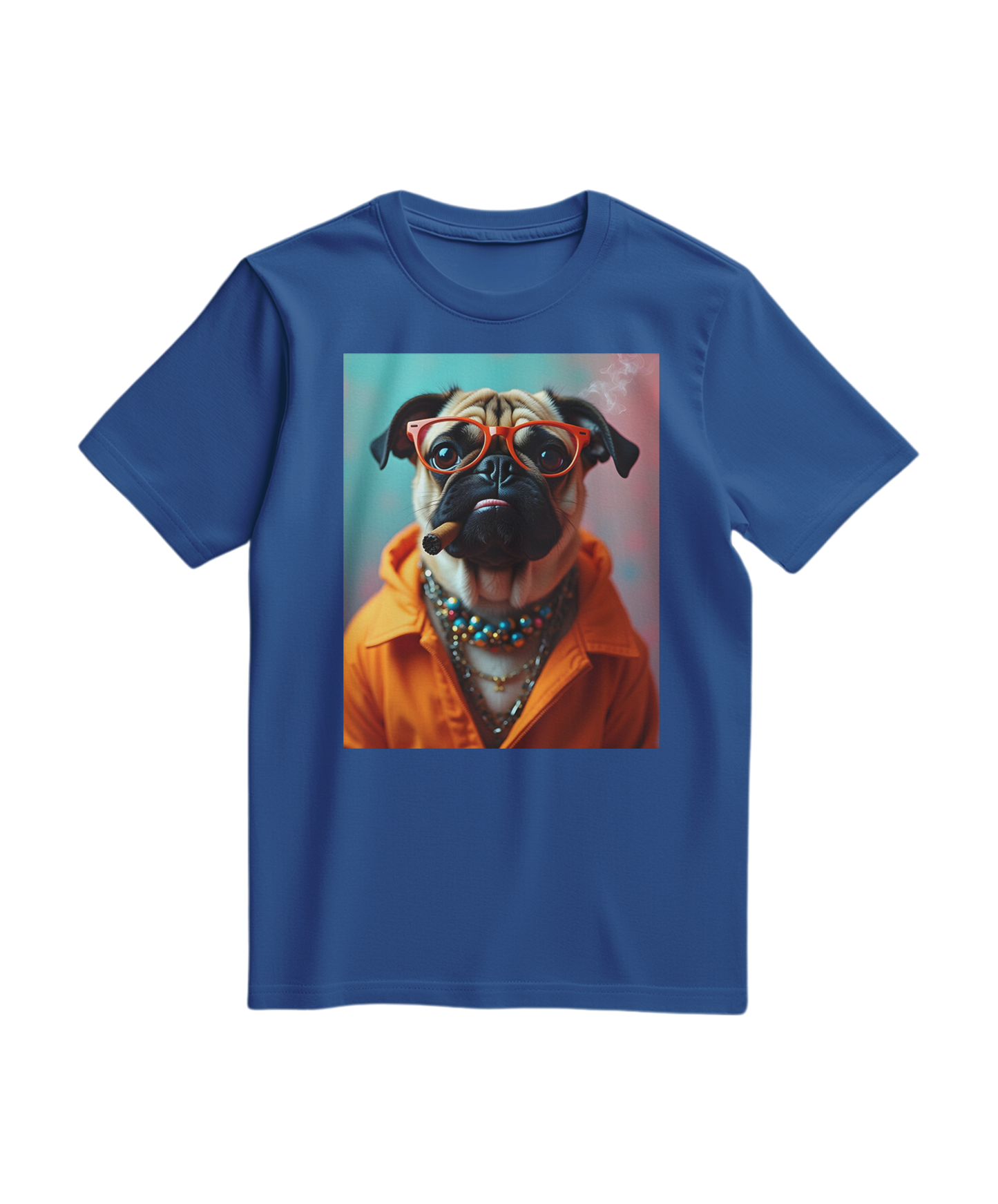 Camiseta laranja Pug Rebel da Camalestore, com estampa de pug e design casual, vista na imagem.