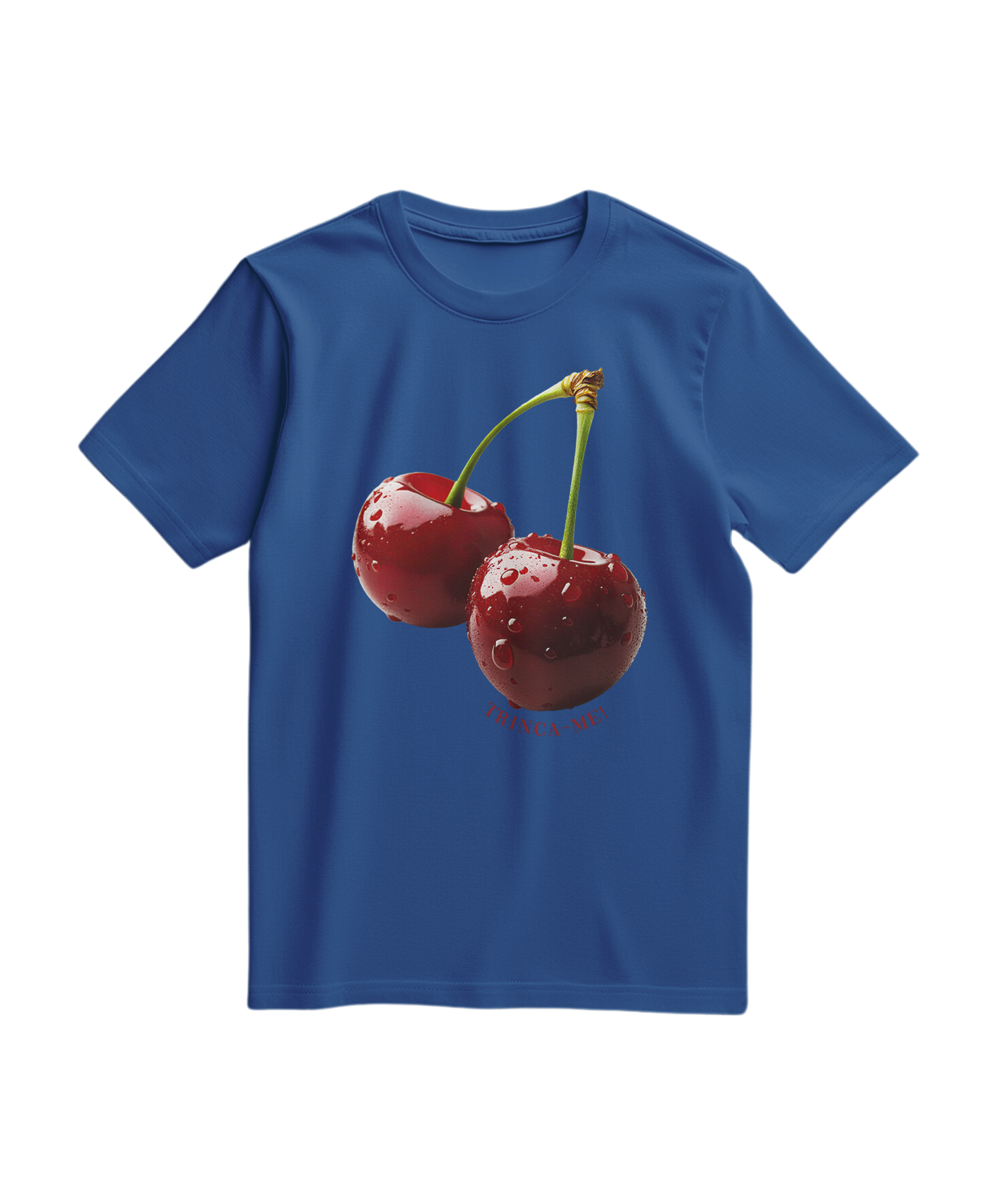 Camiseta azul royal Camalestore Cherry Bite Me com estampa de cereja mordida, camiseta casual de algodão para homens ou mulheres