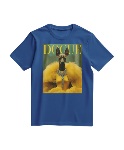 Camiseta azul royal Dogue Majestic da Camalestore, feita de algodão, com estampa de cachorro majestoso na frente.
