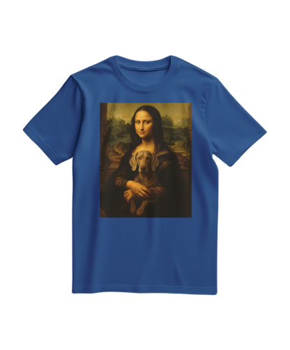 Camiseta Mona Wei azul royal, camiseta casual de algodão com estampa moderna, vista frontal.
